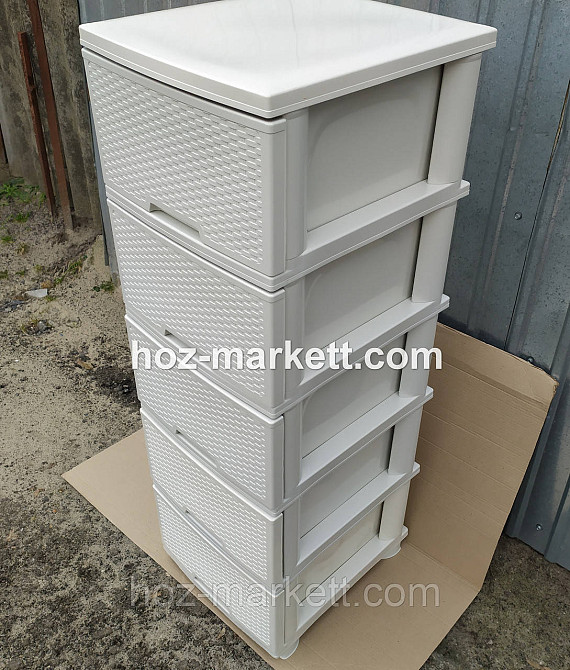 Комод пластиковий тумбочка на 5 ящиків ротанг біла троянда слонова кістка Харків - фото 6