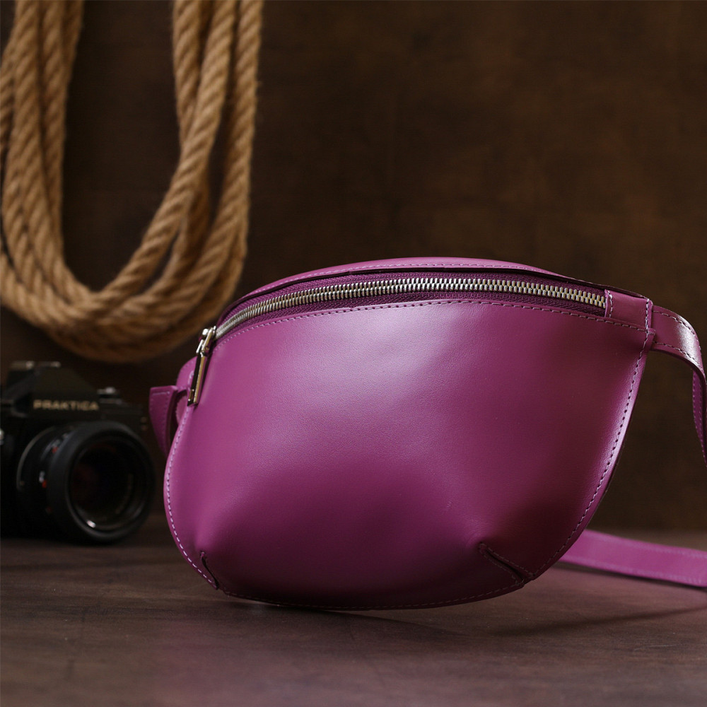 Яскрава жіноча бананка із натуральної шкіри Shvigel 16386 Фіолетовий Київ - фото 8