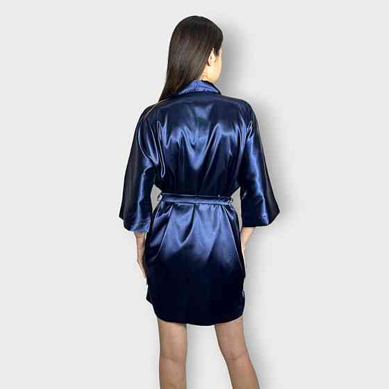 Халат женский сатиновый под пояс длина 90см Голубой XS/S Харьков