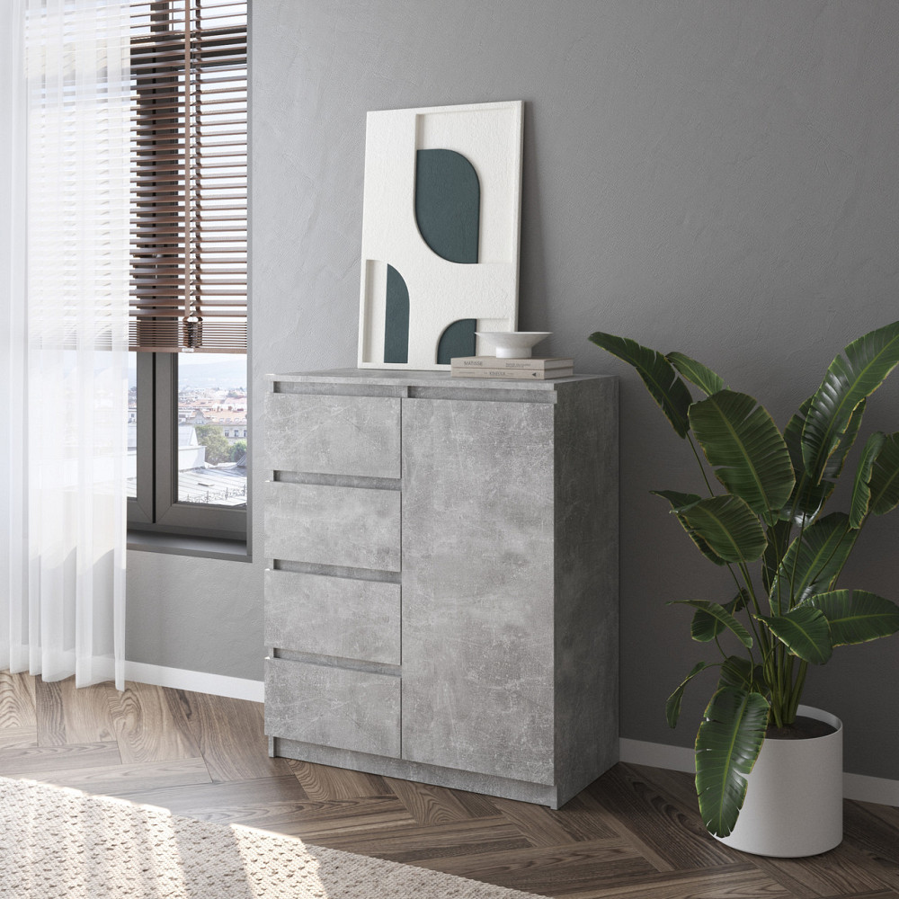 Комод VAYS, сучасний, з полицями, 4 шухляди, без ручок R-32 Бетон Львів - фото 1