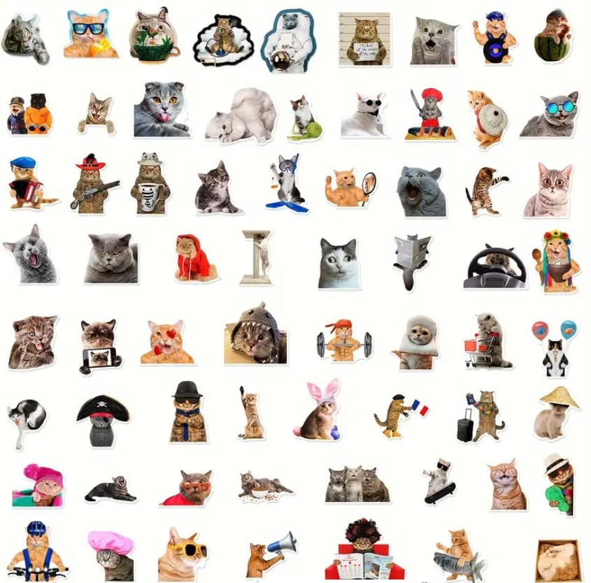 Наклейки Стікери Коти - Водонепроникні Вінілові Естетичні Наклейки з Котами для Пляшки Води, Комп'ют Київ - фото 3