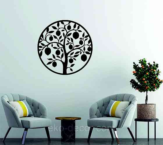 Декоративное настенное 3D Панно «Дерево в кругу» Декор на стену с объемом 70*70 см, Черный Киев