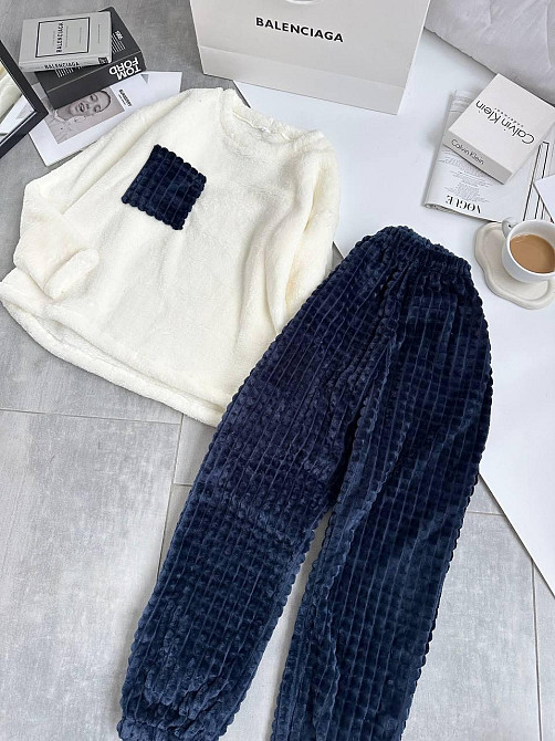 Женская теплая домашняя пижама махра+ махра фактурная Синий, 42/44 Одесса - изображение 6