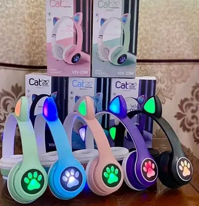 Детские наушники Cat блютуз со кошачьими ушками светящимися наушники Киев - изображение 2