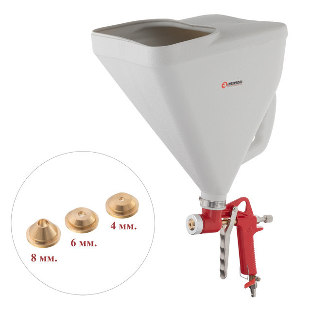 Розпилювач штукатурний пневматичний, форсунки: 4, 6, 8 мм, верхній пластиковий бачок, 9000 мл, 3-6 атм INTERTOOL PT-0403 Киев - изображение 10