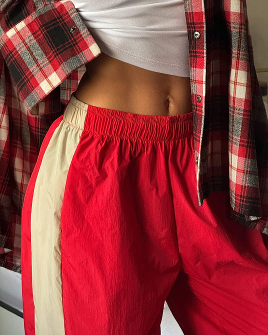 Жіночі спортивні оверсайз штани матова плащівка жатка Червоний Одеса - фото 2