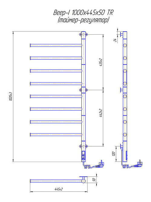 Електрична рушникосушарка Mario Веєр-I 1000х445/55 TR поворотна, чорний мат Київ - фото 2