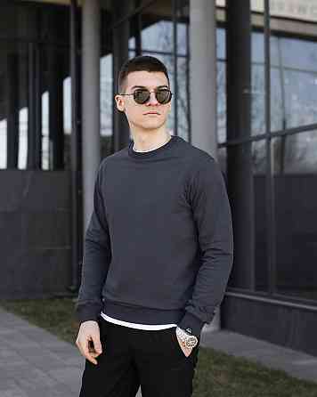 Світшот чоловічий однотонний темно-сірий Pobedov 001 Київ