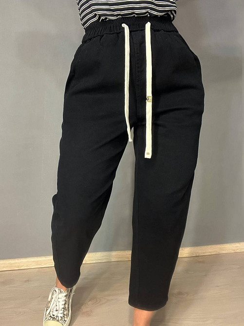 Джинси жіночі A-N 9962 MOM кюлоти укорочені резинка на таліі шнурок чорні, чорний, M, M, 76 см, 100 см Київ - фото 13