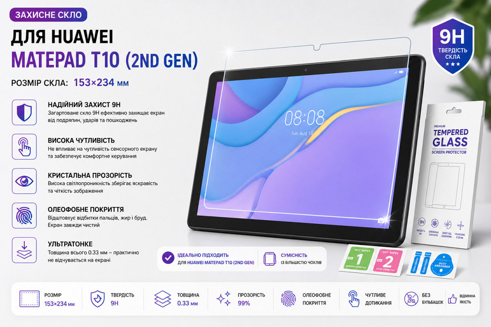 Захисне скло для планшетаHuawei MediaPad M5 Lite 10, товщина 0,28 мм Київ - фото 1