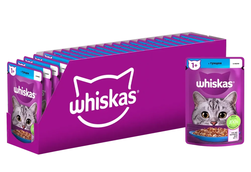 Влажный корм Whiskas (Вискас) с тунцом в желе для взрослых кошек 85 г (блок 28 шт) Винница - изображение 1