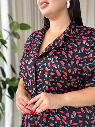 Жіноча шовкова нічна сорочка великих розмірів Ночнушка PLUS SIZE Одяг для дому Сукня для сну з принтом Одеса