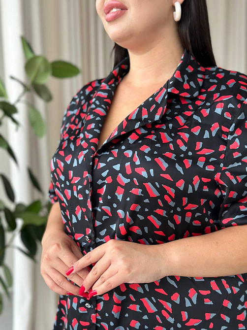 Жіноча шовкова нічна сорочка великих розмірів Ночнушка PLUS SIZE Одяг для дому Сукня для сну з принтом Одеса - фото 2