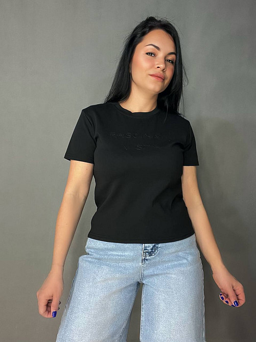 Футболка женская A-N 2632-32 надпись вышивка базовая по фигуре стандарт, черный, one size Киев - изображение 1