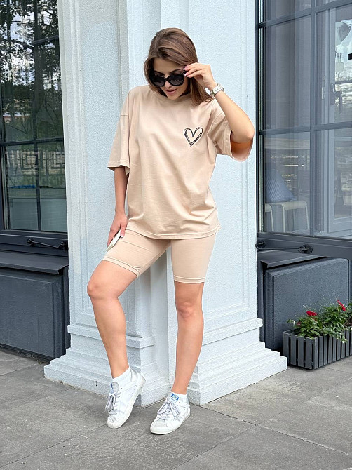 Футболка и велосипедки женские кулир Бежевый XL/2XL Харьков - изображение 2