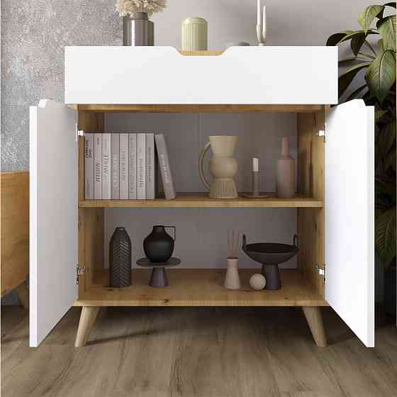 Комод в гостиную с белыми ножками М-ЗОН Борн 750 Дуб Артизан/Антрацит (MZN-031041) Львов