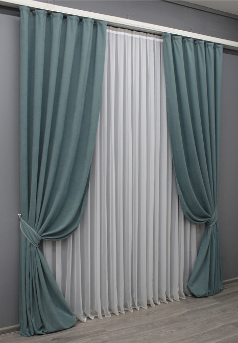 Комплект готовых штор VR-Textil Микровелюр Petek № 1507ш Серо-голубой 150х285 см 2 шт (33-0389) Киев - изображение 3