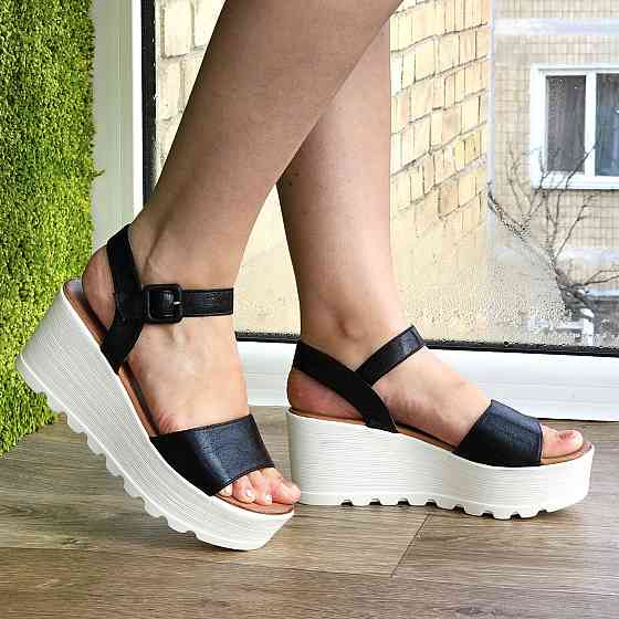 Жіночі Босоніжки на Танкетці Сандалії на платформі Чорні Літні (розміри: 36,37,38,39,40) — 200 Дніпро