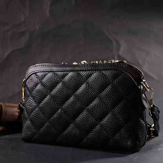 Класична сумка жіноча через плече з натуральної стьобаної шкіри Чорна (Vintage) Київ