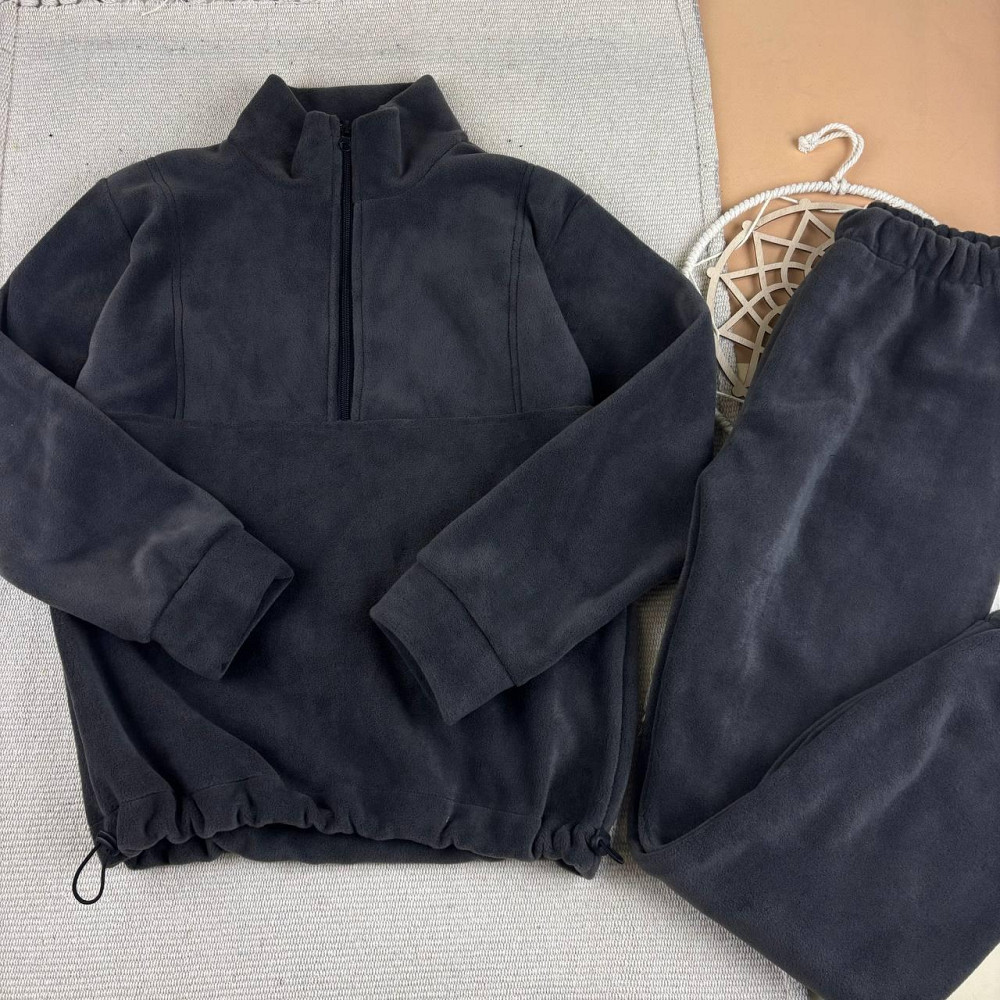 Жіночий теплий костюм тедді з полур флісу (толстовка + штани) Графіт 52 Кам'янець-Подільський - фото 1