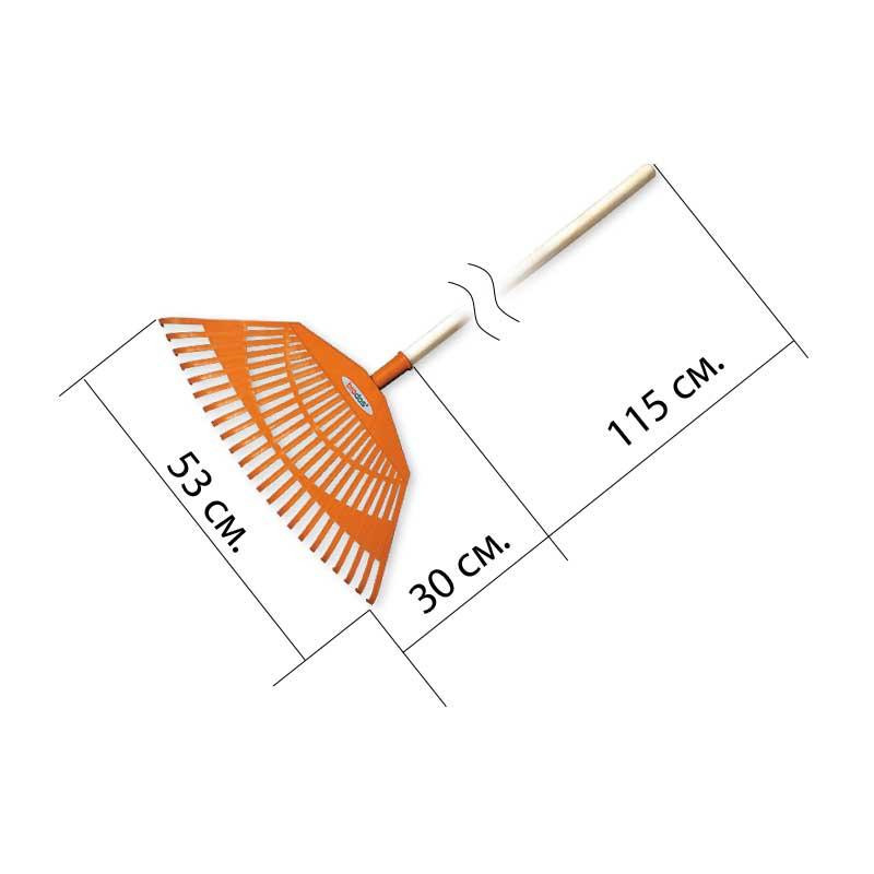 Граблі віялові 23 зубці з дерев'яним держаком, KT-CX23H Київ - фото 2