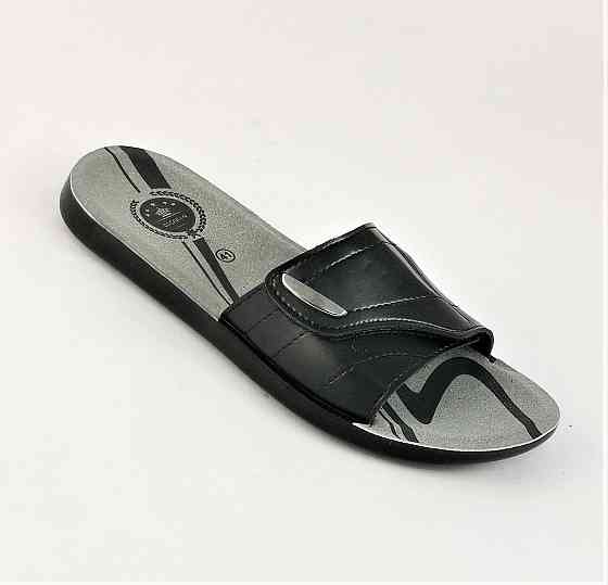 Мужские Шлёпанцы Тапочки Кожаные Черные Сланцы на Липучке (размеры: 41,42,43,44,45,46) Днепр