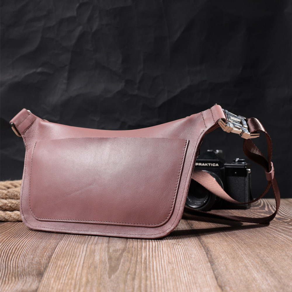 Цікава бананка для жінок з натуральної шкіри GRANDE PELLE 22816 Бежевий Київ - фото 10