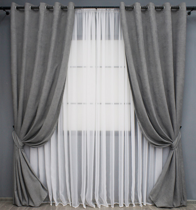 Комплект штор на люверсах VR-Textil Мікровелюр Petek № 1485ш 150х270 см 2 шт Сірий (37-0214) Київ - фото 2