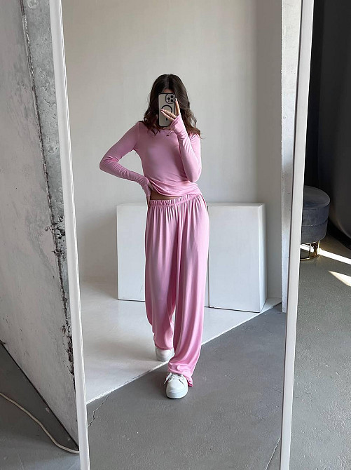 Жіночий базовий прогулянковий костюм-двійка: лонгслів і штани турецька віскоза Барбі, 48/50 Одеса - фото 3