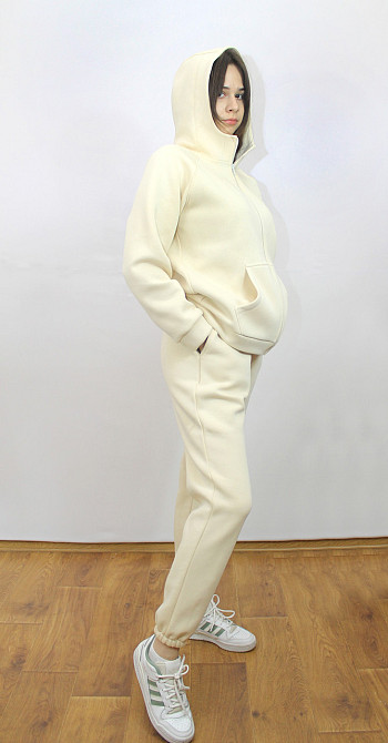 Костюм жіночий теплий спортивний на флісі кофта на блискавці Молочний 50/52 Харків - фото 7