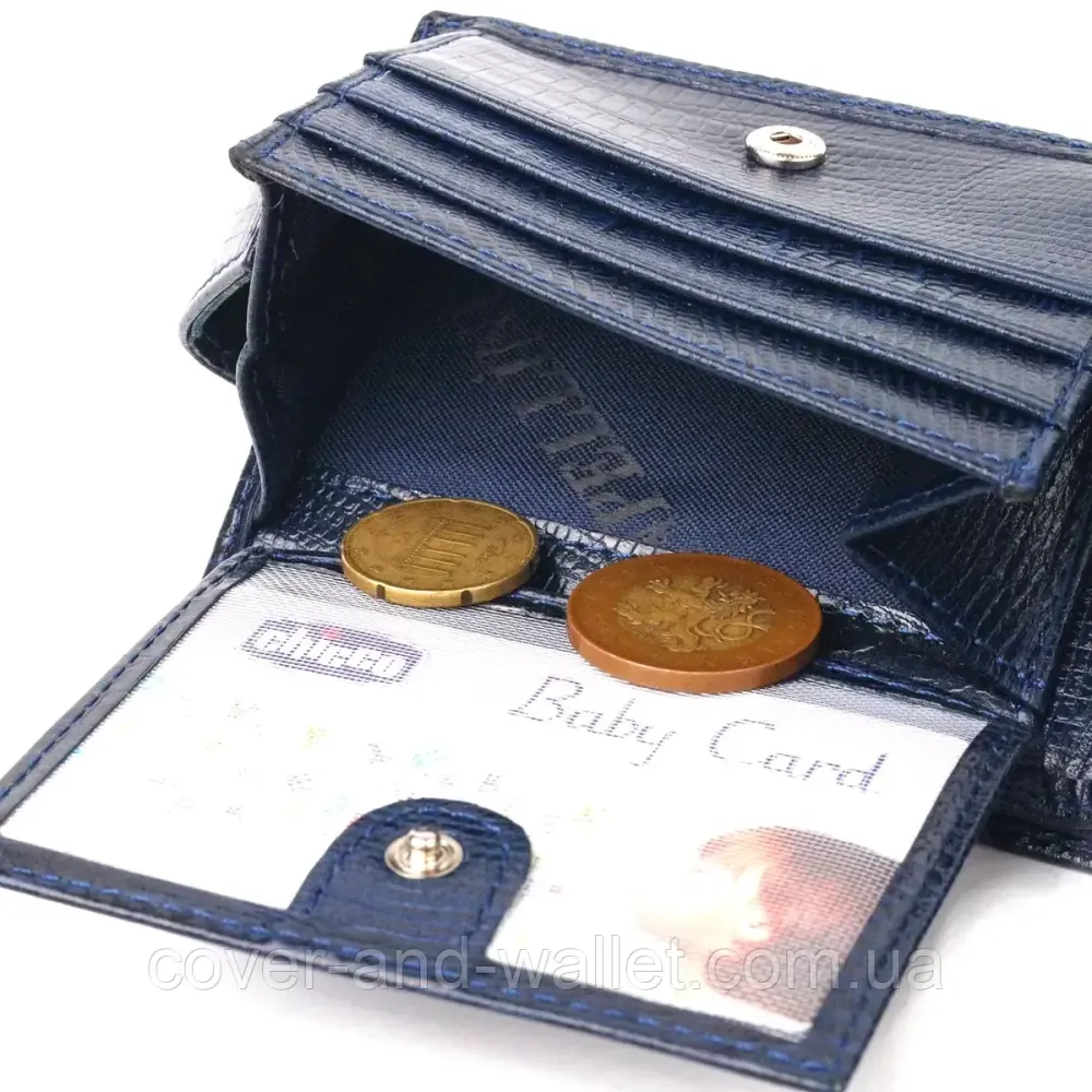 Компактний чоловічий гаманець синього кольору із натуральної шкіри під рептилію Сanpellini Київ - фото 6