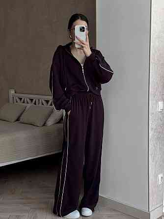 Женский стильный прогулочный костюм двойка: кофта и штаны турецкая двухнитка Шоколадный, 46/48 Одесса