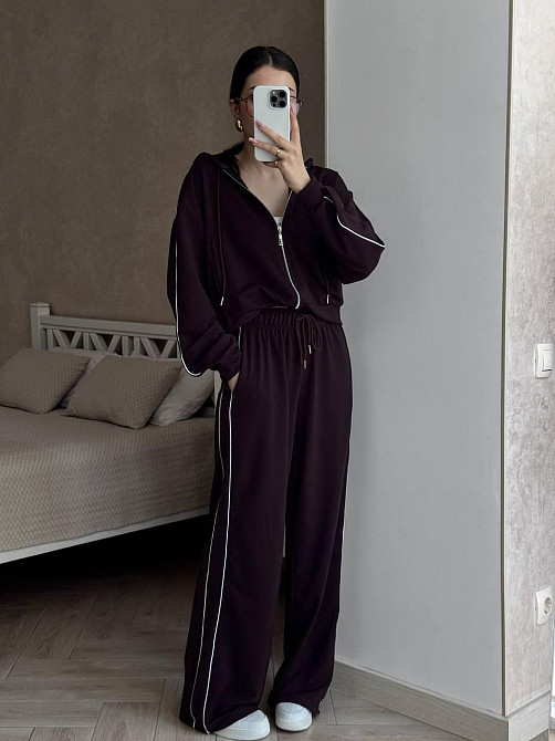 Женский стильный прогулочный костюм двойка: кофта и штаны турецкая двухнитка Шоколадный, 46/48 Одесса - изображение 1