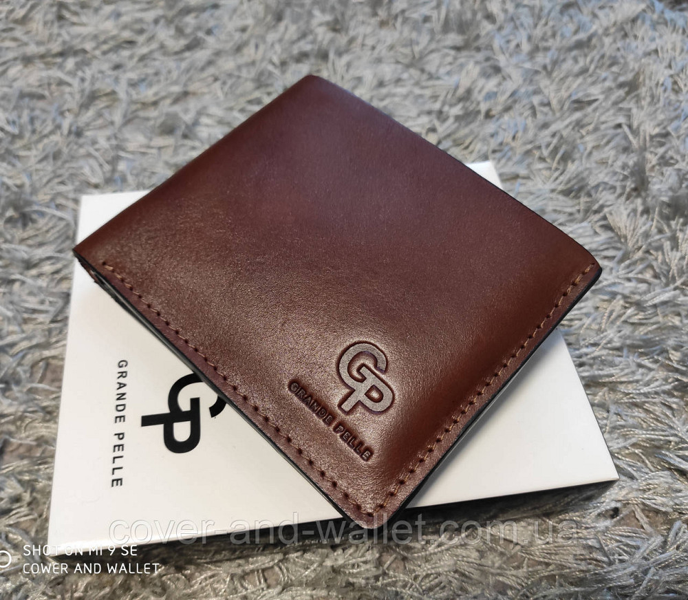 Коричневый мужской кожаный кошелек ручной роботы на магнитах Grande Pelle Киев - изображение 2