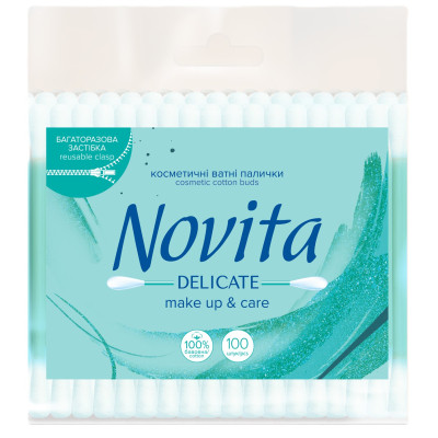 Ватные палочки Novita Delicate в полиэтиленовом пакете 100 шт. (4823071615906) Вінниця - фото 1