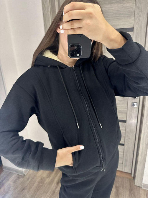 Женский утепленный костюм двойка: кофта и штаны трехнитка на флисе + мех Черный, 42/44 Одесса - изображение 4