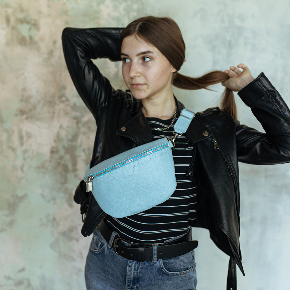 Шкіряна бананка жіноча, поясна якісна класична на кожен день, блакитнаMasterSem Київ - фото 4