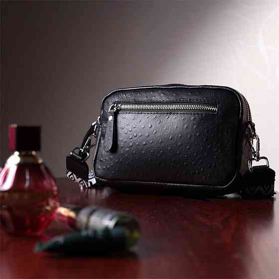 Фактурна сумка для жінок з натуральної шкіри Vintage 22659 Чорна Київ