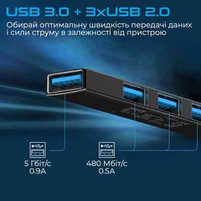 Концентратор Promate USB Hub 4 ports litehub-4.black (litehub-4.black) Винница