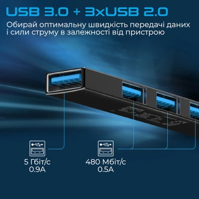 Концентратор Promate USB Hub 4 ports litehub-4.black (litehub-4.black) Винница - изображение 6
