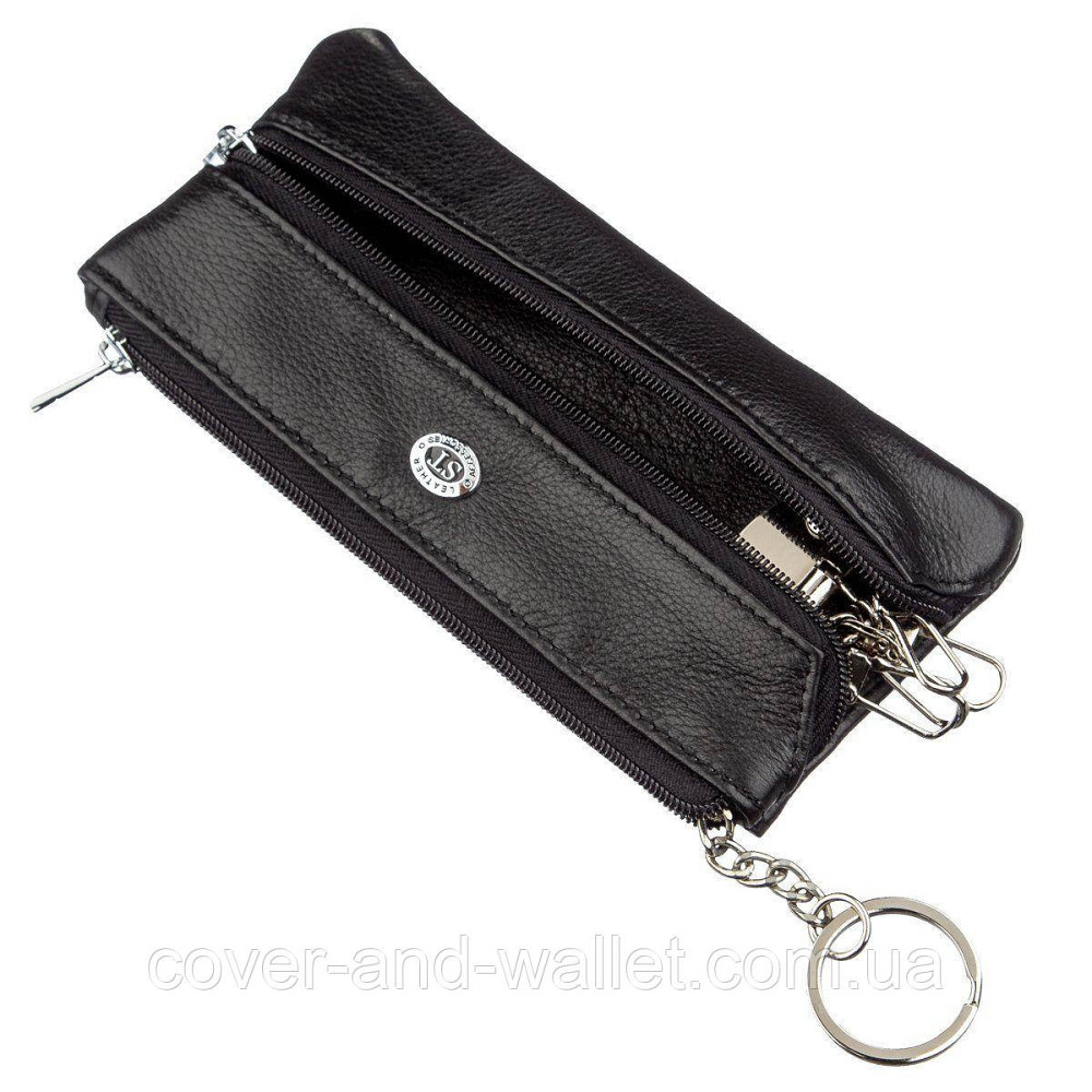 Вместительная кожаная ключница с карабинами под каждый ключ черного цвета ST 450 Киев - изображение 1