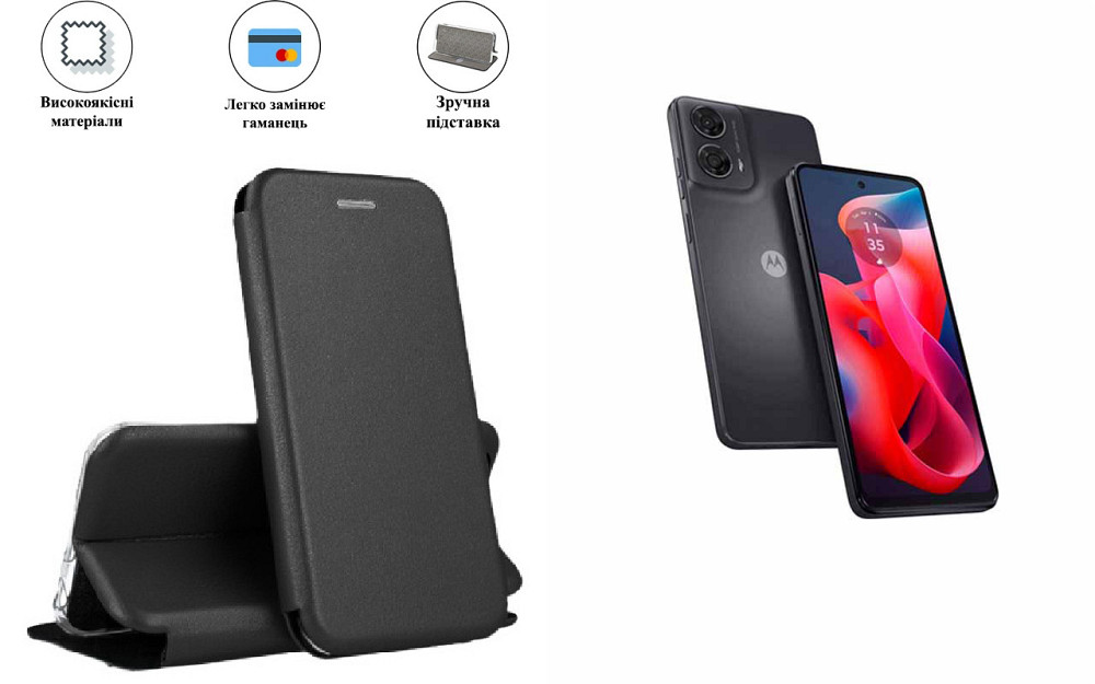 Чехол-книжка с силиконом для Motorola G24, G24 Power, черный Киев - изображение 1