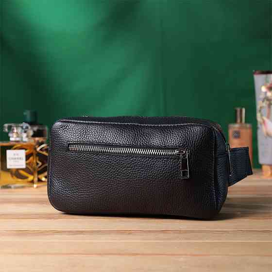 Чоловіча сумка-бананка з натуральної шкіри флотар Чорна (SHVIGEL) Київ