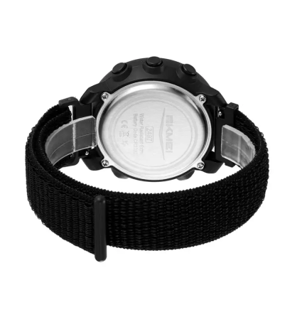 Чоловічий наручний годинник Skmei 2497 з нейлоновим ремінцем (Чорний з білим) Вінниця