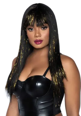 Чорна перука із золотими пасмами Leg Avenue Long bang wig with tinsel, 60 см Львов