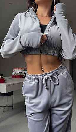 Женский прогулочный костюм двойка из велюра Серый, 46/48 Одесса