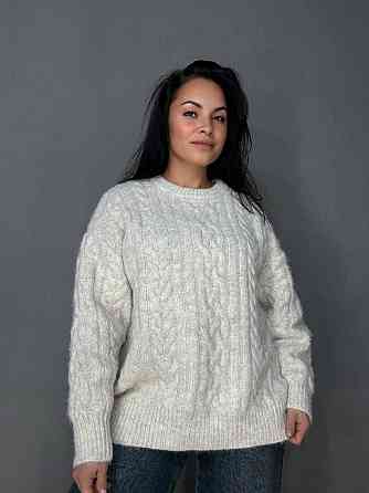 Светр жіночий A-N 3324 оверсайз крупна в’язка букле коси довгий one size, молочний, one size Київ