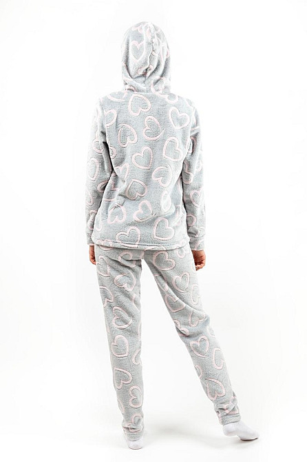 Домашній теплий костюм жіночий сірий "Серце" з капюшоном 48/50 топ Крохатушка одяг Київ - фото 4