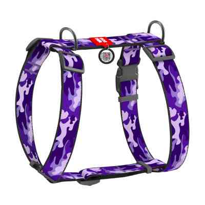 Шлей для собак WAUDOG Nylon анатомическая H-образная с QR-паспортом "Фиолетовый камо" пластиковый фастекс XL (323-0003) Винница