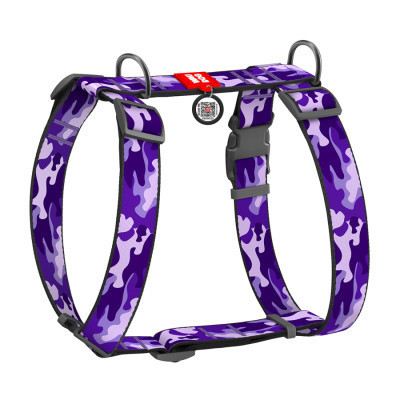 Шлей для собак WAUDOG Nylon анатомическая H-образная с QR-паспортом "Фиолетовый камо" пластиковый фастекс XL (323-0003) Винница - изображение 1